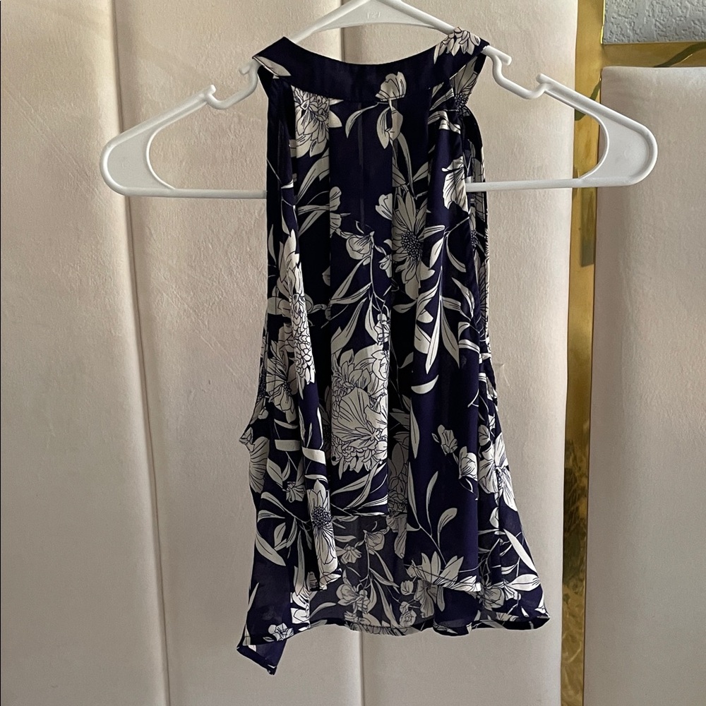 L'ATISTE Navy and White Floral Crop Halter Top